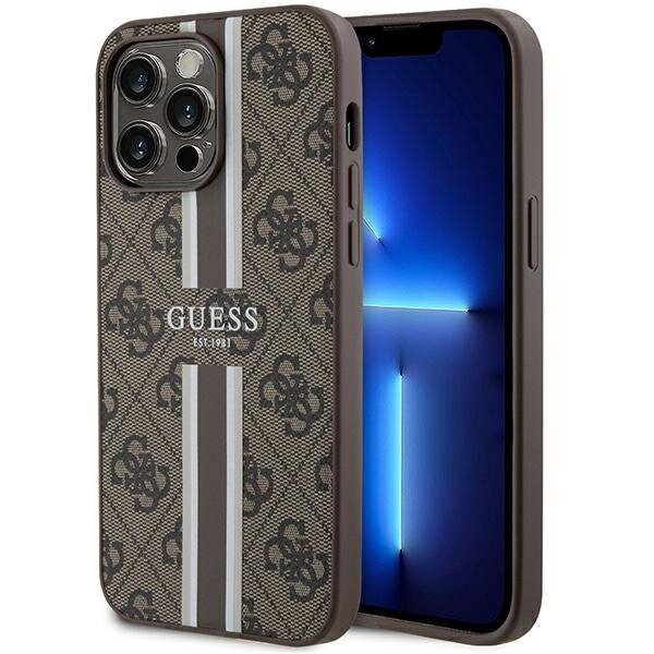 Guess GUHMP15XP4RPSW iPhone 15 Pro Max 6.7" brązowy/brown hardcase 4G Printed Stripes MagSafe