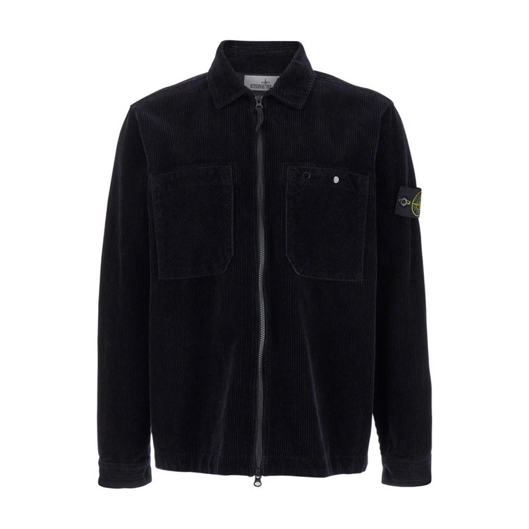 Niebieska Corduroy Koszula z Klasycznym Kołnierzem Stone Island