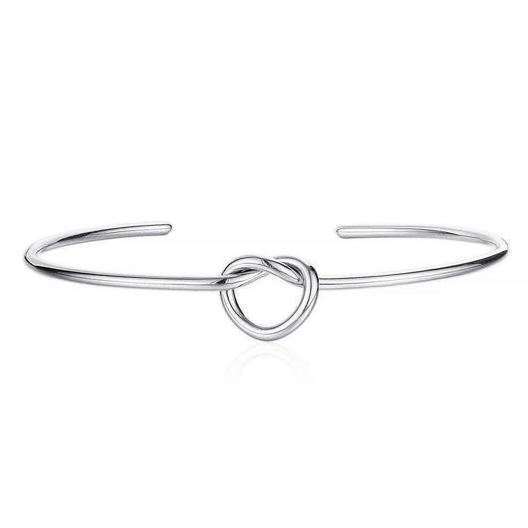 Okrągła stalowa bransoletka z węzłem w kształcie serca, kolor srebrny