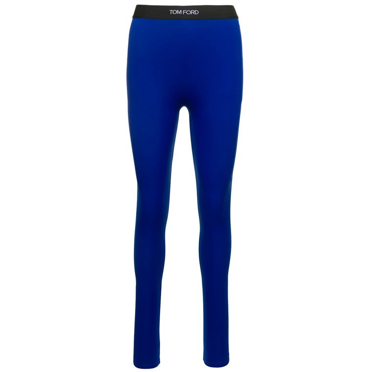 Obcisłe czarne legginsy z niebieskim logo Tom Ford