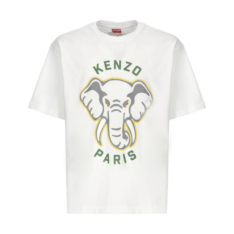 Biała bawełniana koszulka z nadrukiem Éléphant Varsity Jungle dla mężczyzn Kenzo
