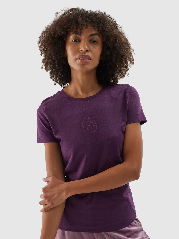 T-shirt regular z dodatkiem materiałów z recyklingu damski - fioletowy