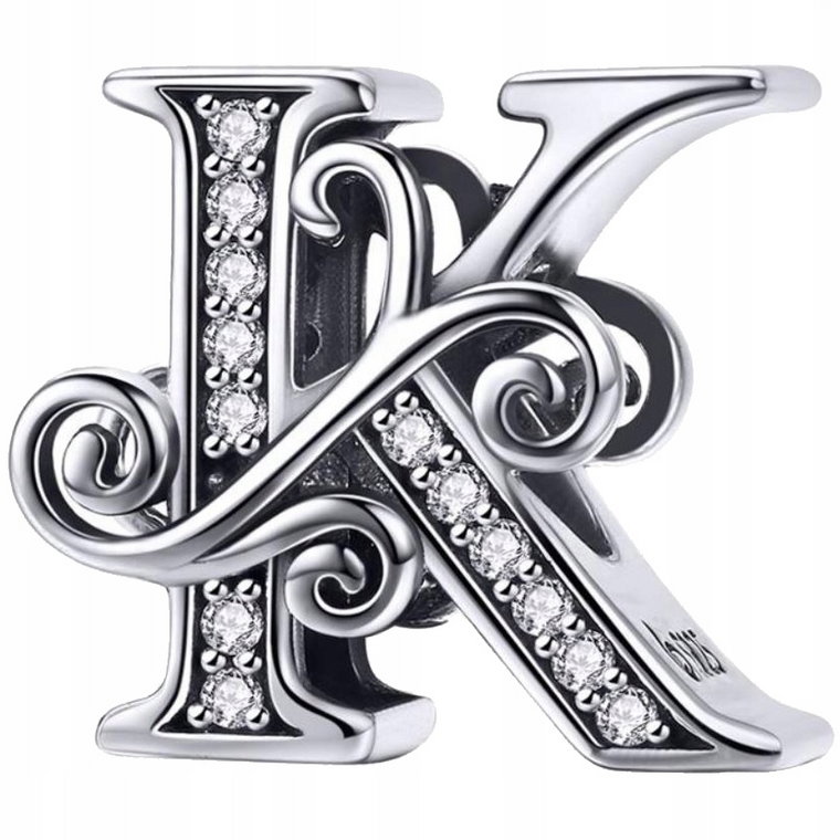 Charms Literka K srebro 925 litera srebrna koralik zawieszka charms pr 925