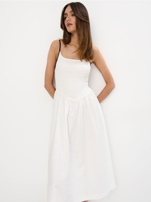 Mohito - Sukienka midi na ramiączkach - biały