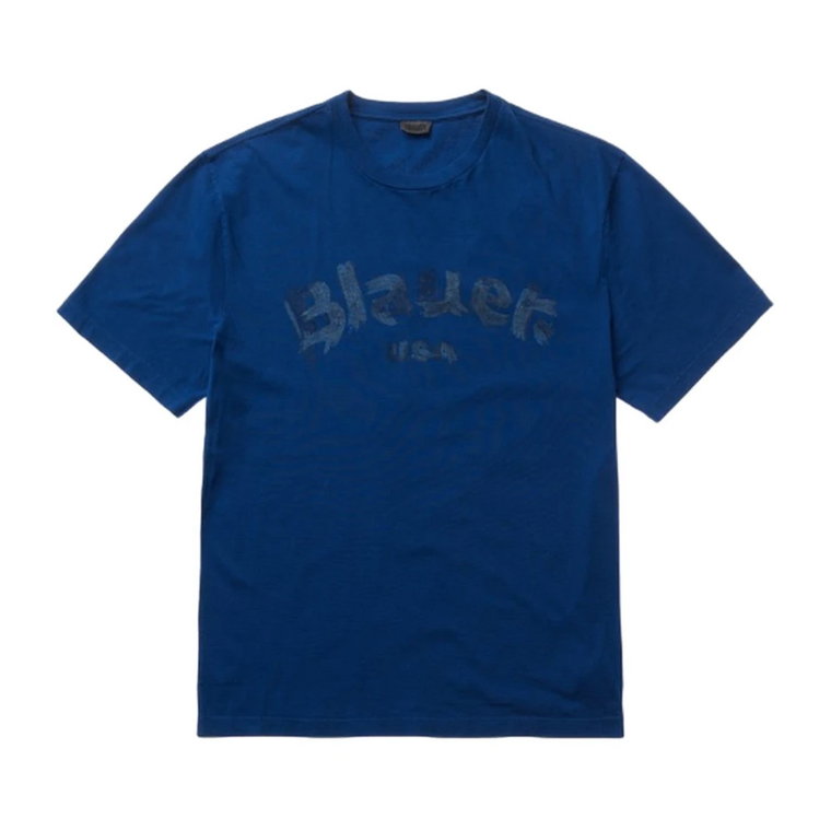 Klasyczny Bawełniany T-Shirt dla Mężczyzn Blauer