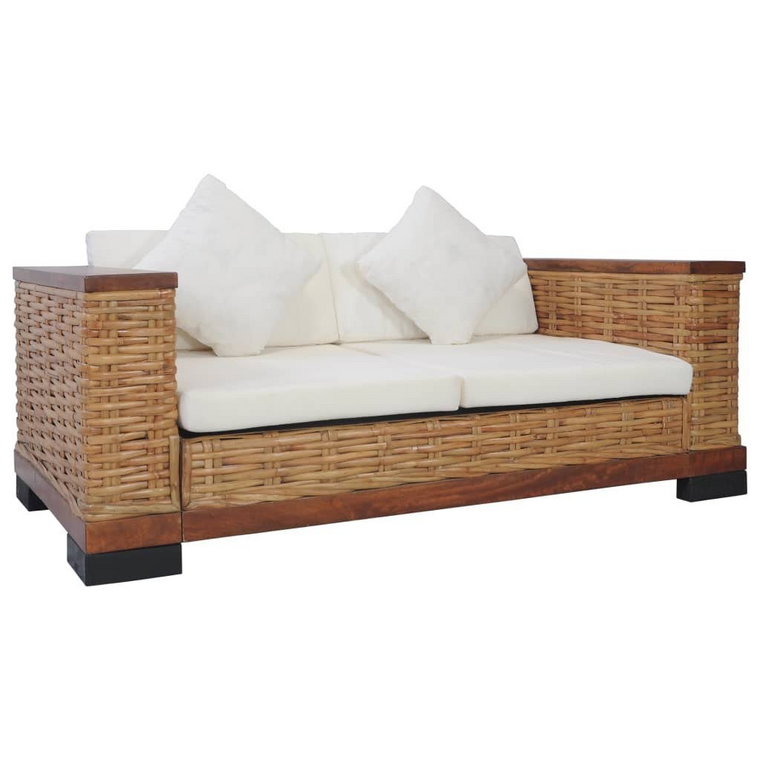 2-osobowa sofa z poduszkami vidaXL, brązowa, naturalny rattan