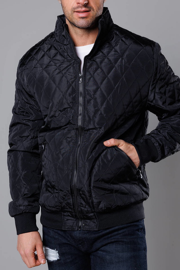 Pikowana kurtka męska ze ściągaczami czarna (58M13083-392)