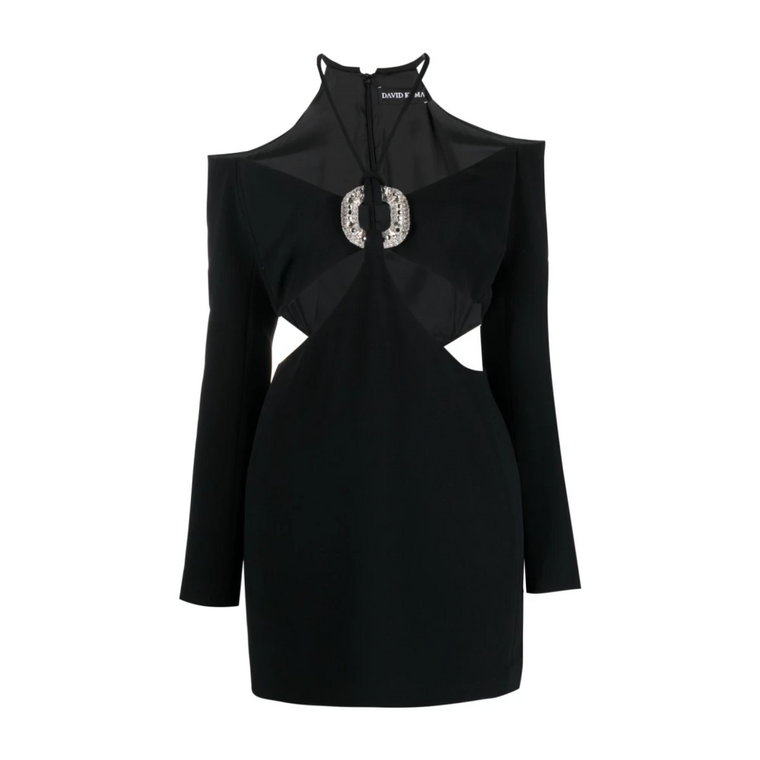 Czarna sukienka z kryształowymi ozdobami David Koma