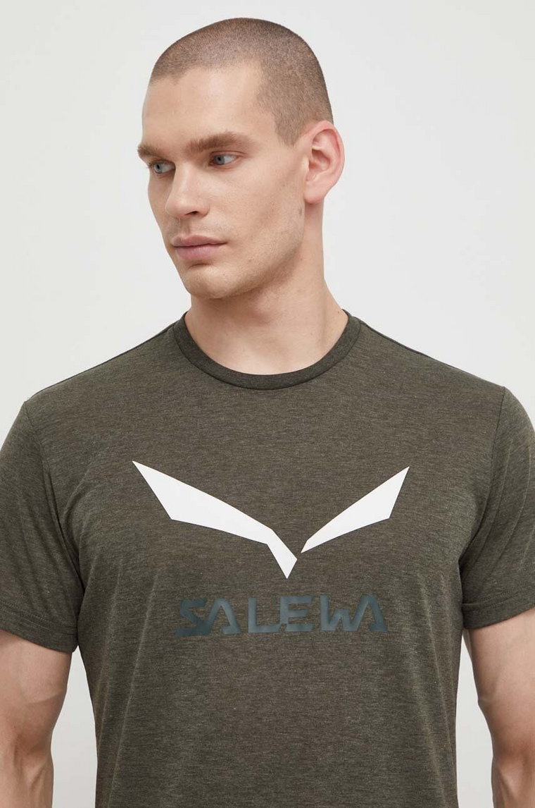 Salewa t-shirt sportowy Solidlogo Dry kolor zielony z nadrukiem 00-0000027018