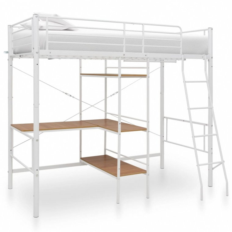 Rama łóżka piętrowego z biurkiem, biała, metalowa, 90 x 200 cm kod: V-287906
