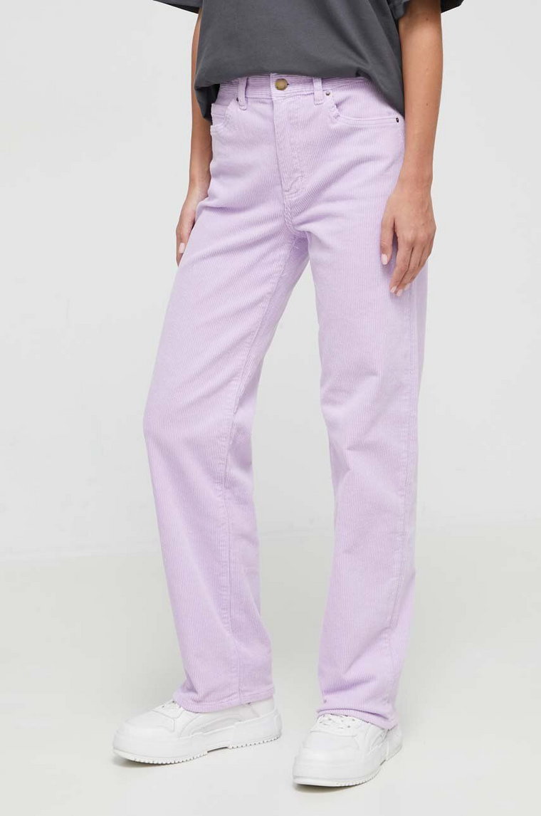 Billabong spodnie sztruksowe kolor fioletowy proste high waist