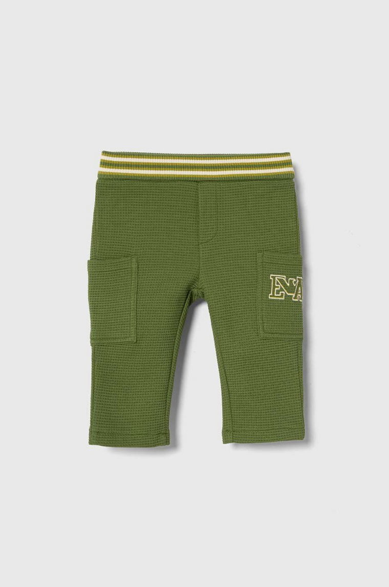 Emporio Armani spodnie bawełniane niemowlęce kolor zielony wzorzyste