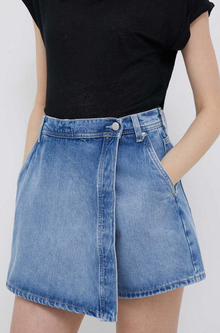 Pepe Jeans szorty jeansowe Tammy damskie kolor niebieski gładkie high waist