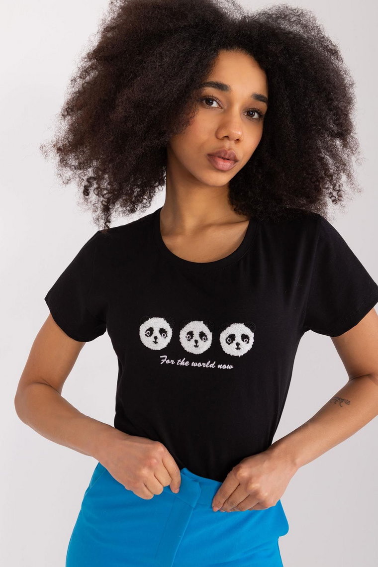 Bawełniany T-Shirt Z Pandami czarny