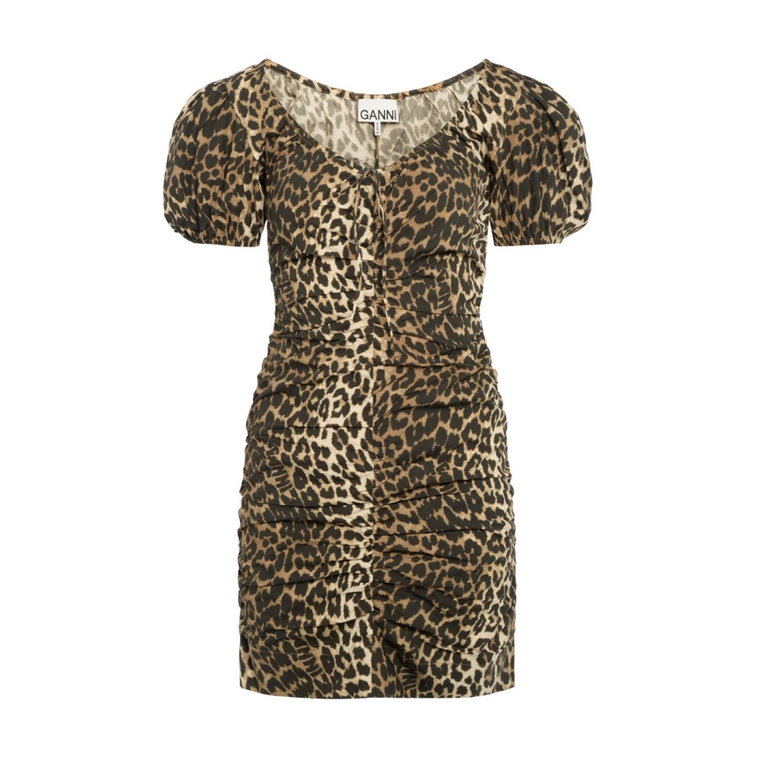 Sukienka z Wzorem W Leopardzie z Bawełny Ganni