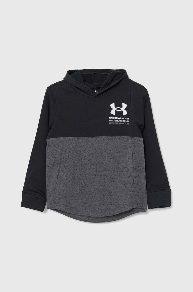 Under Armour bluza dziecięca Boys Rival Terry kolor czarny z kapturem wzorzysta