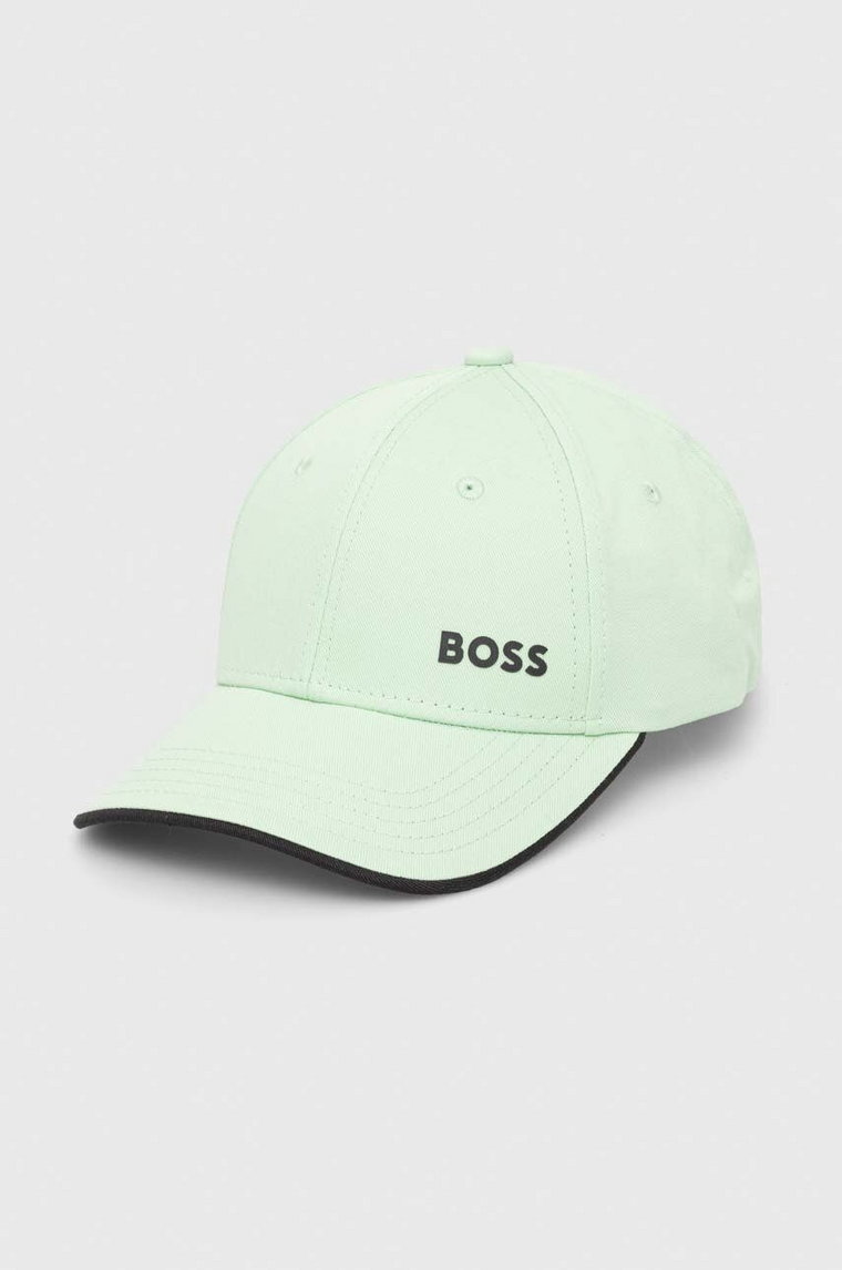 Boss Green czapka z daszkiem bawełniana kolor zielony gładka