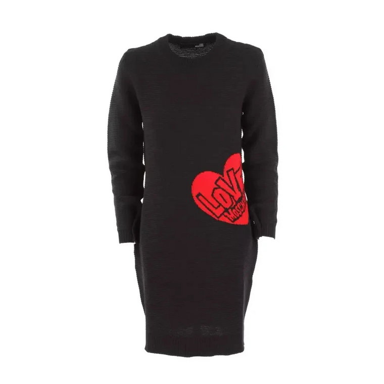 Czarna dzianinowa sukienka z wzorem serca Love Moschino