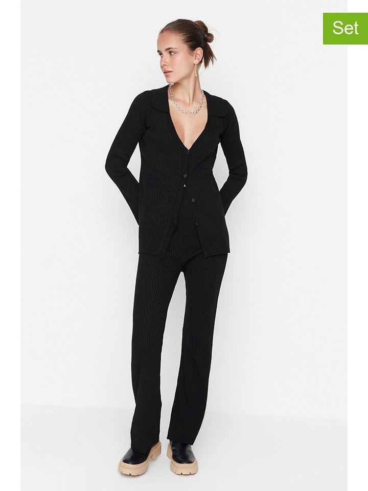 trendyol 2-częściowy zestaw w kolorze czarnym - kardigan, spodnie