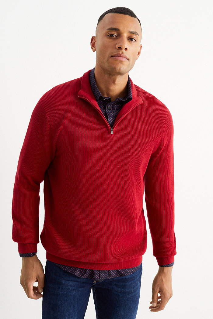 C&A Sweter i koszula-regular fit-kołnierzyk kent, Czerwony, Rozmiar: S