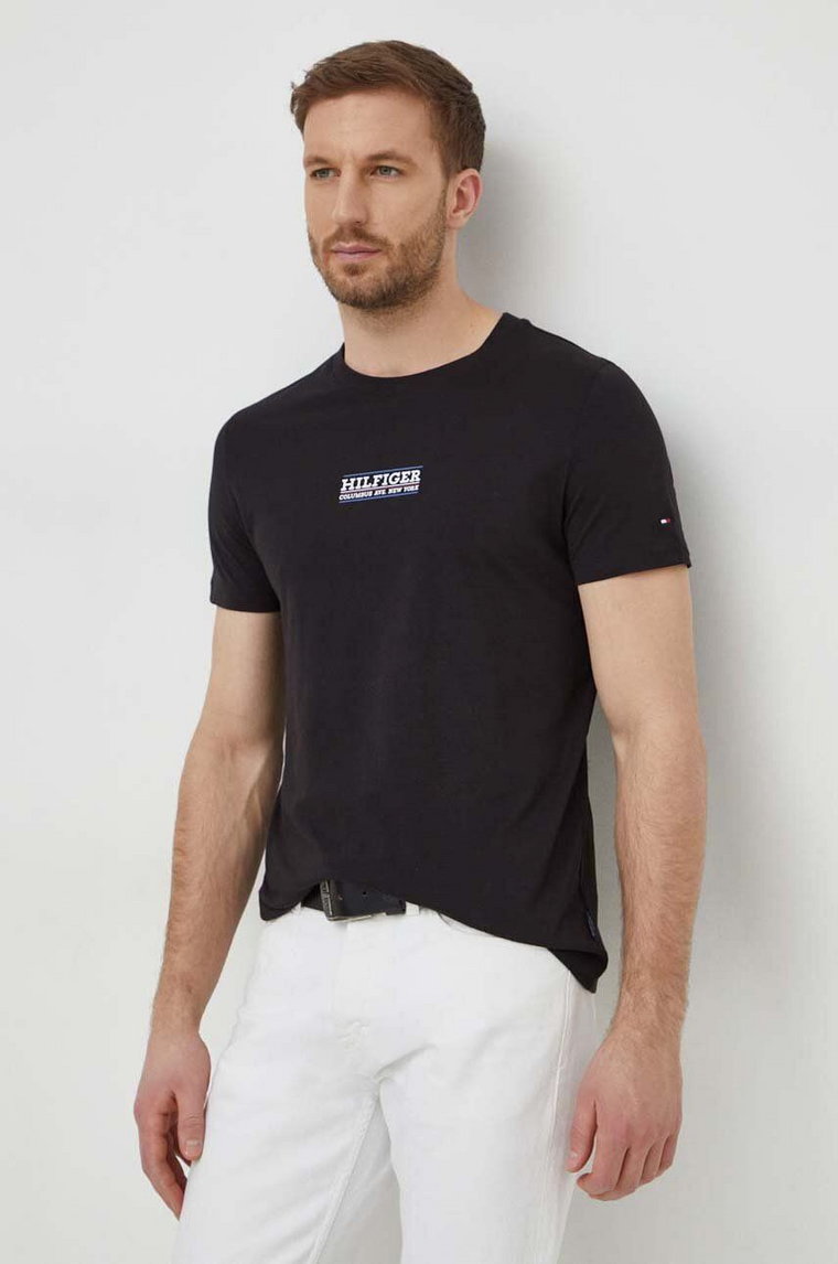 Tommy Hilfiger t-shirt bawełniany męski kolor czarny z nadrukiem MW0MW34387