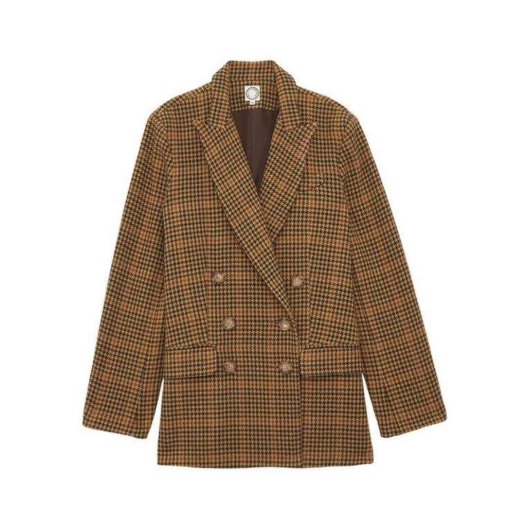 Khaki Houndstooth Dwurzędowa Kurtka Ines De La Fressange Paris