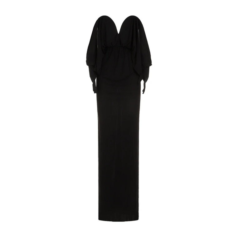 Czarna Długa Sukienka z Marszczeniami Saint Laurent