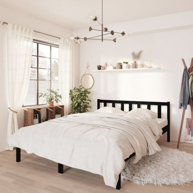 Rama łóżka, czarna, lite drewno sosnowe, 150x200 cm, uk king kod: V-810091