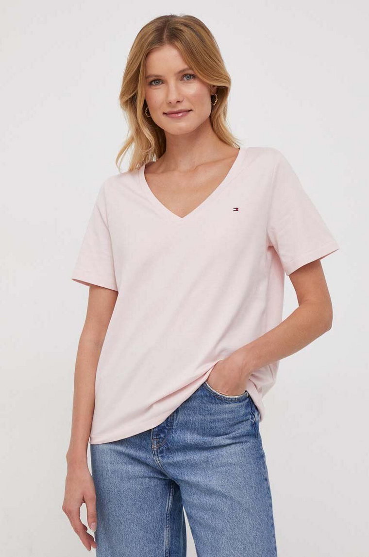 Tommy Hilfiger t-shirt bawełniany kolor różowy