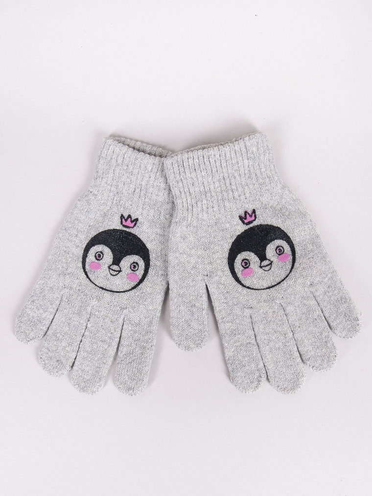 Rękawiczki dziewczęce pięciopalczaste szare pingwinek 14