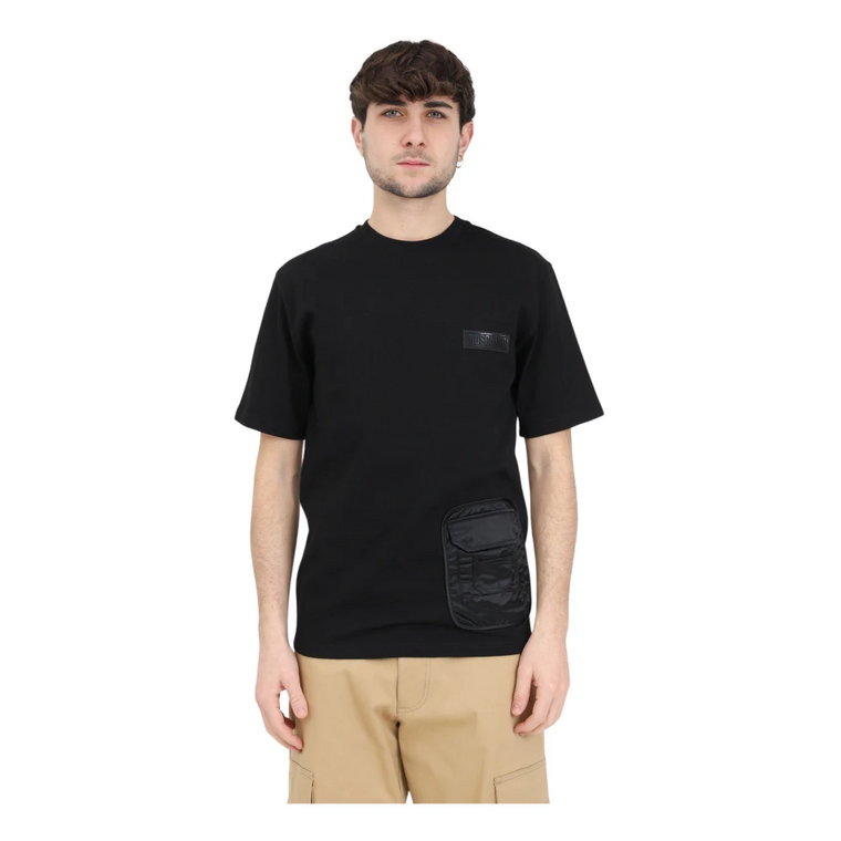 Czarny Męski T-shirt z kieszeniami Moschino