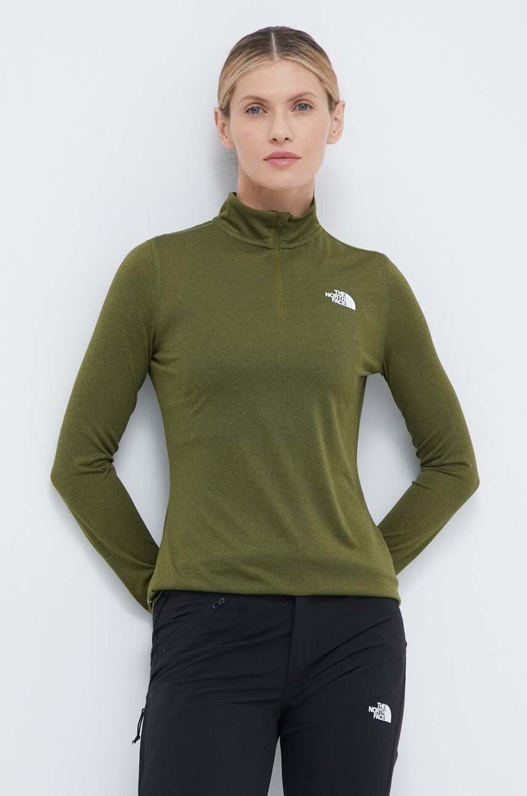 The North Face longsleeve sportowy Flex kolor zielony z półgolfem