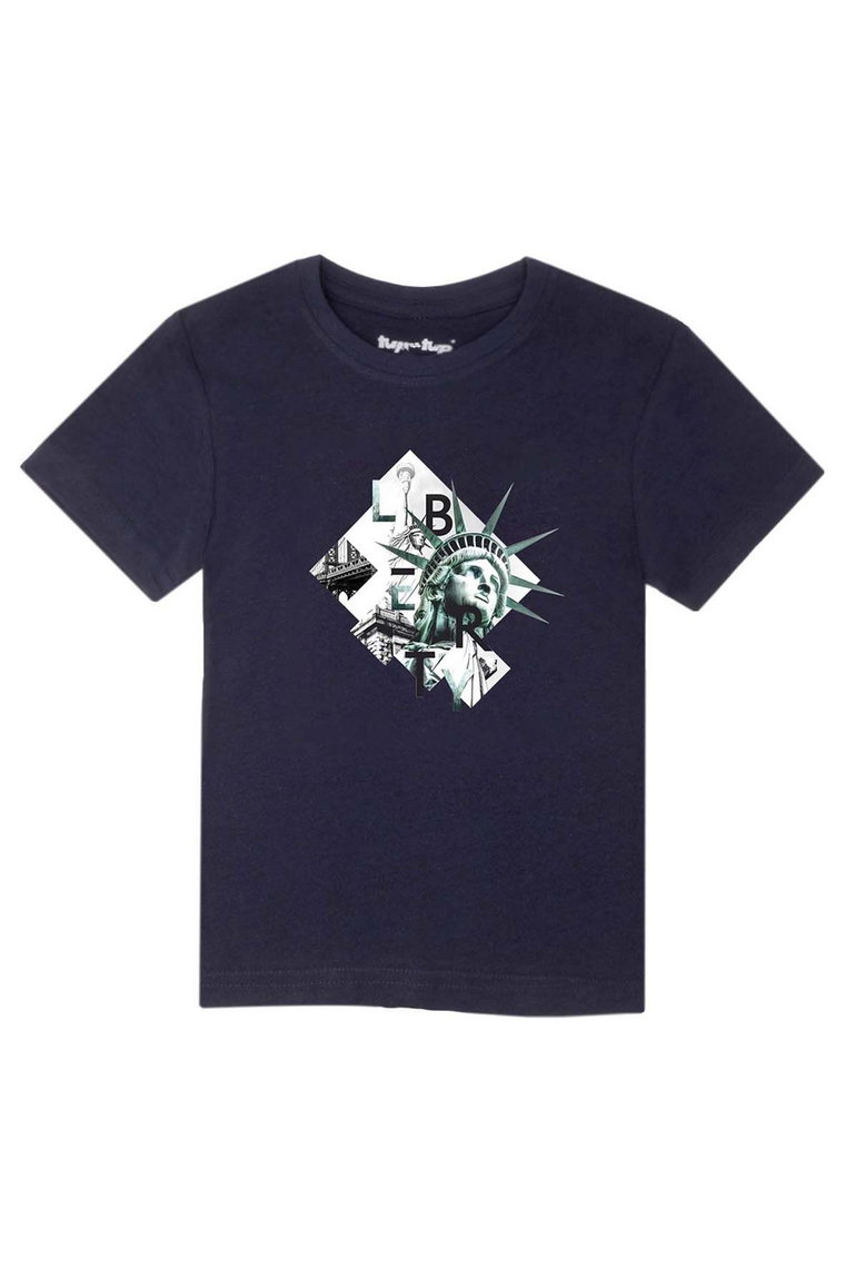 Granatowy t-shirt dla chłopca z bawełny Tup Tup Statua Wolności