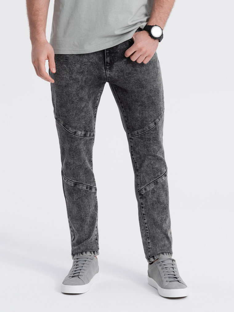 Spodnie męskie jeansowe z przeszyciem na kolanach - szary V3 OM-PADP-0109