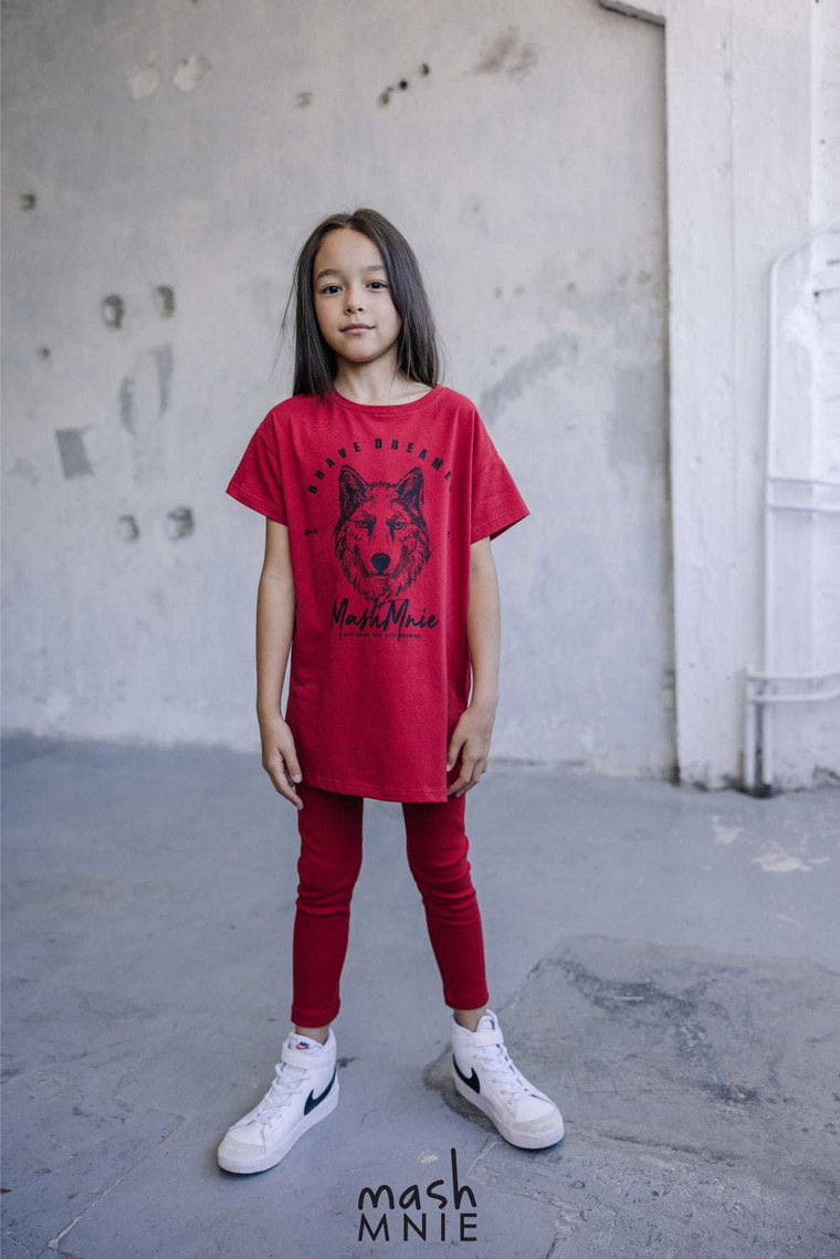 T-shirt - tunika dziewczęca wolf mashMNIE czerwona