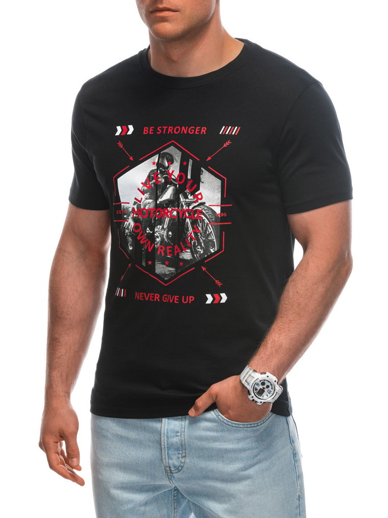 T-shirt męski z nadrukiem S1949 - czarny