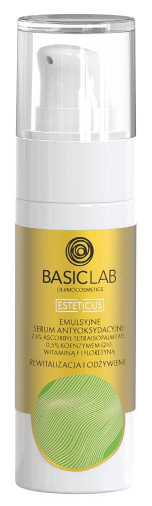 BasicLab Esteticus Emulsyjne serum antyoksydacyjne 6% ascorbyl tetraisopalmitate, 0,5% koenzym 30ml