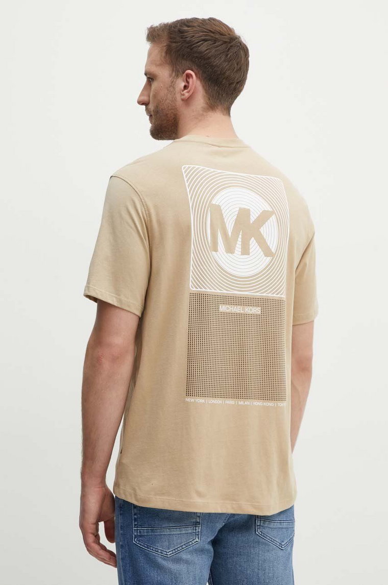 Michael Kors t-shirt bawełniany męski kolor beżowy z nadrukiem CT4525NFV4