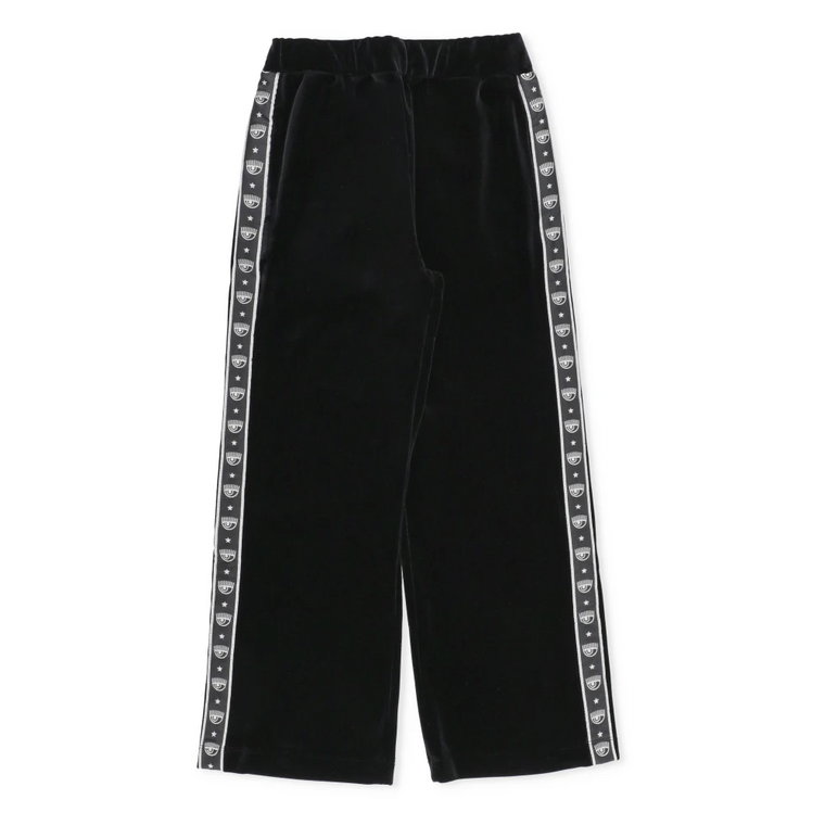 Czarne spodnie z chenille i logo Eyestar Chiara Ferragni Collection