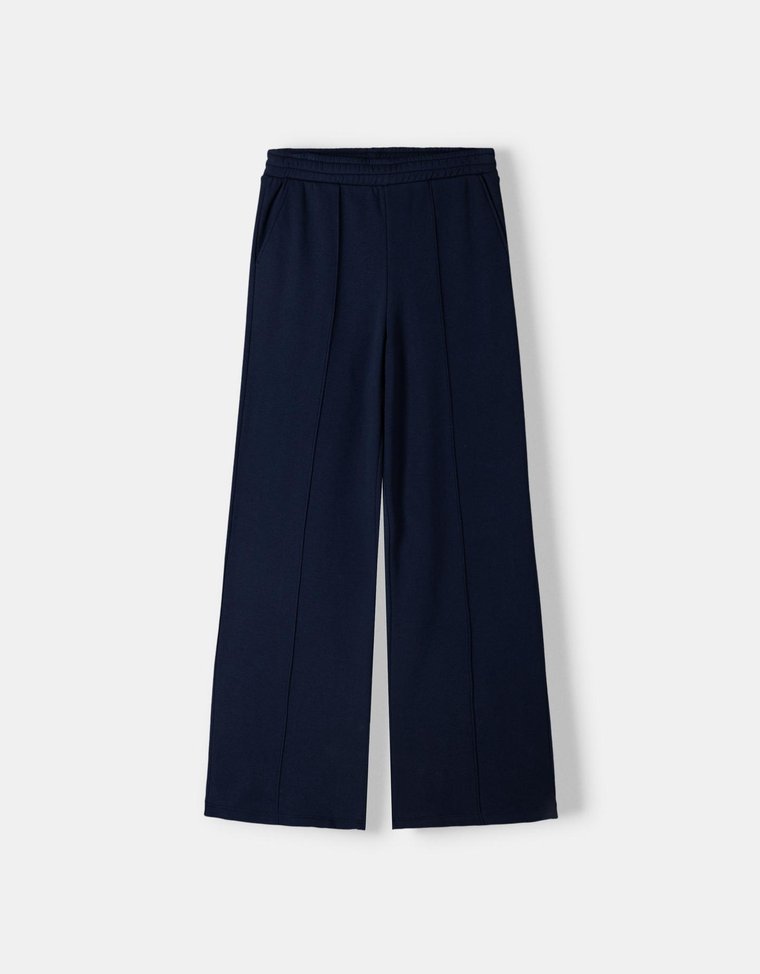 Bershka Pluszowe Spodnie O Kroju Wide Leg Kobieta Xl Granatowy