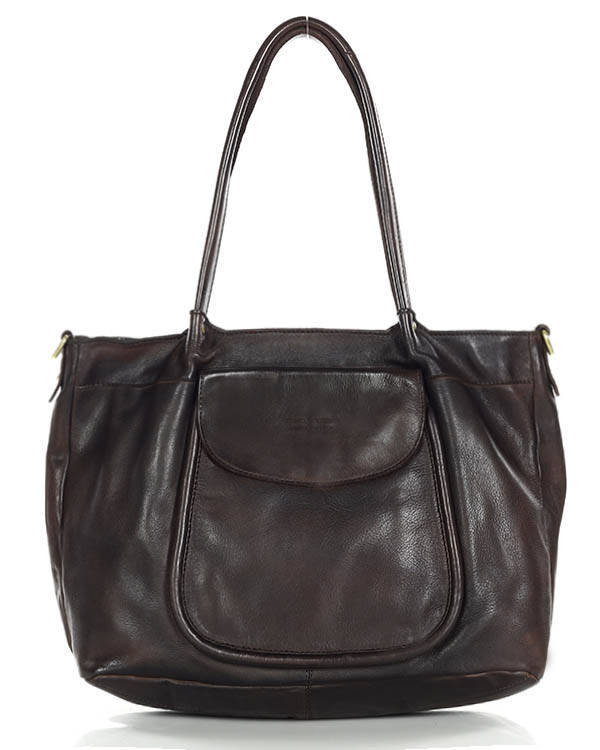 Pregio - Skórzana torba typu shopper bag - włoska czekoladowy brąz