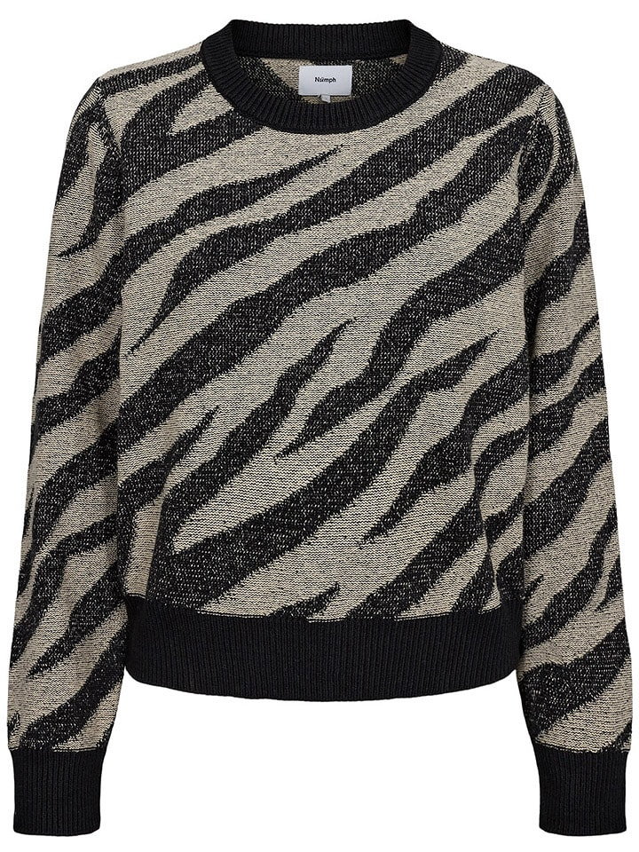 NÜMPH Sweter w kolorze beżowo-czarnym