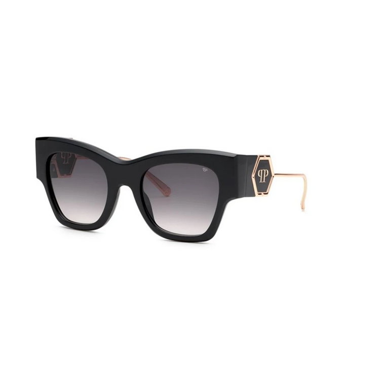 Shiny Black Okulary przeciwsłoneczne z Smoke Gradient Soczewkami Philipp Plein