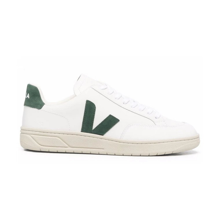 Białe skórzane sneakersy Campo z zielonymi akcentami Veja