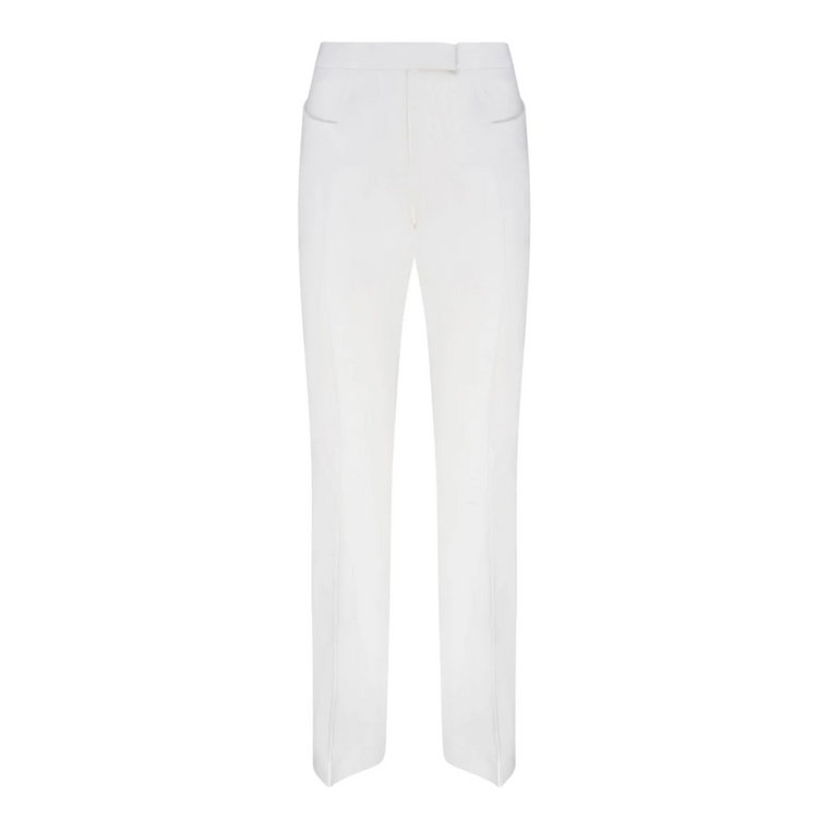 Rozszerzone Kredowe Białe Spodnie z Wełny Tom Ford