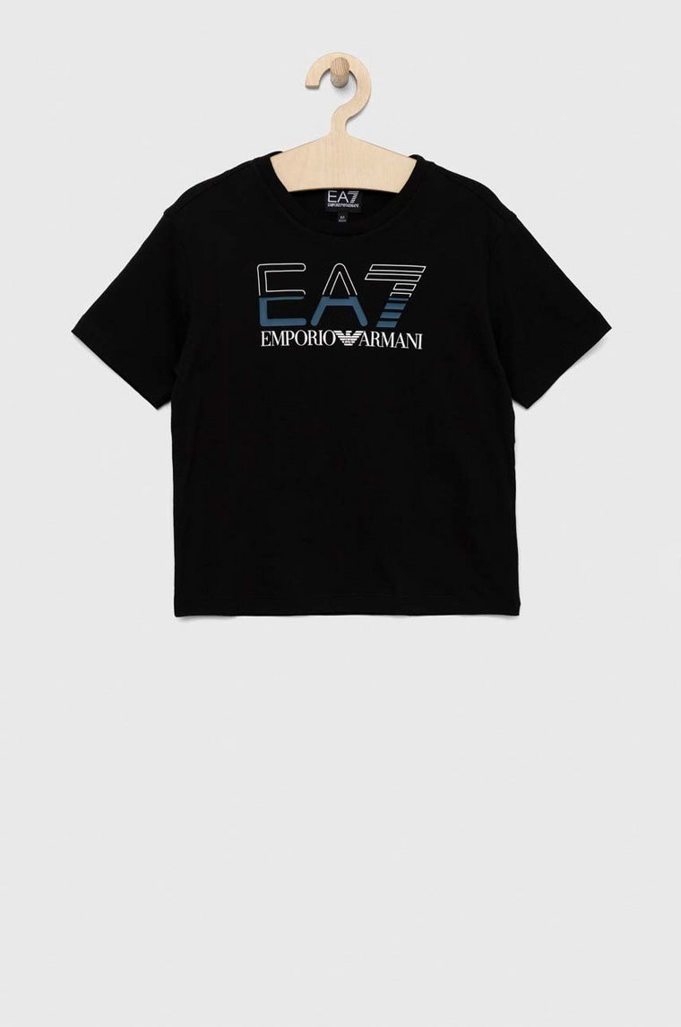 EA7 Emporio Armani t-shirt bawełniany dziecięcy kolor czarny z nadrukiem