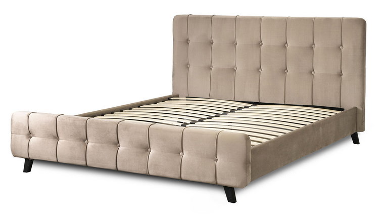 Beżowe welurowe podwójne łóżko z zagłówkiem 160x200 - Evolet