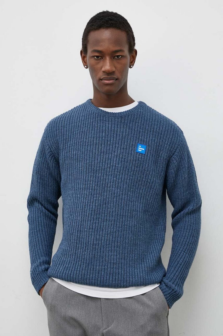 American Vintage sweter z domieszką wełny PULL ML COL ROND męski kolor niebieski MCRA18AE24
