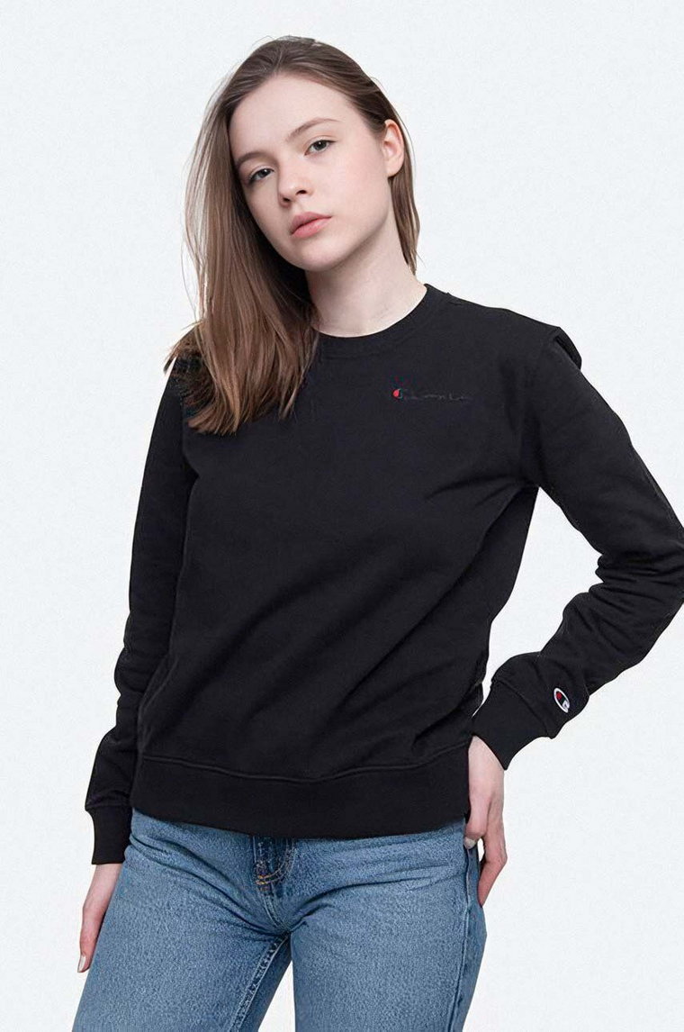 Champion bluza bawełniana Crewneck Sweatshirt damska kolor czarny z nadrukiem 114353-KK001