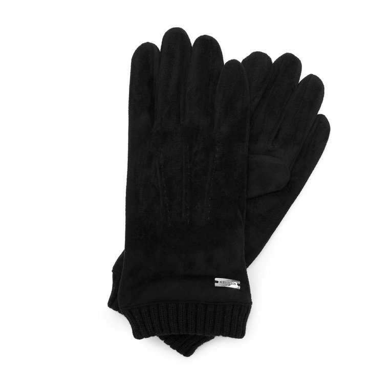 Męskie rękawiczki z ukośnym przeszyciem i ściągaczem czarne